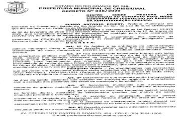 Decreto 038/2020 - Coronavírus Administração